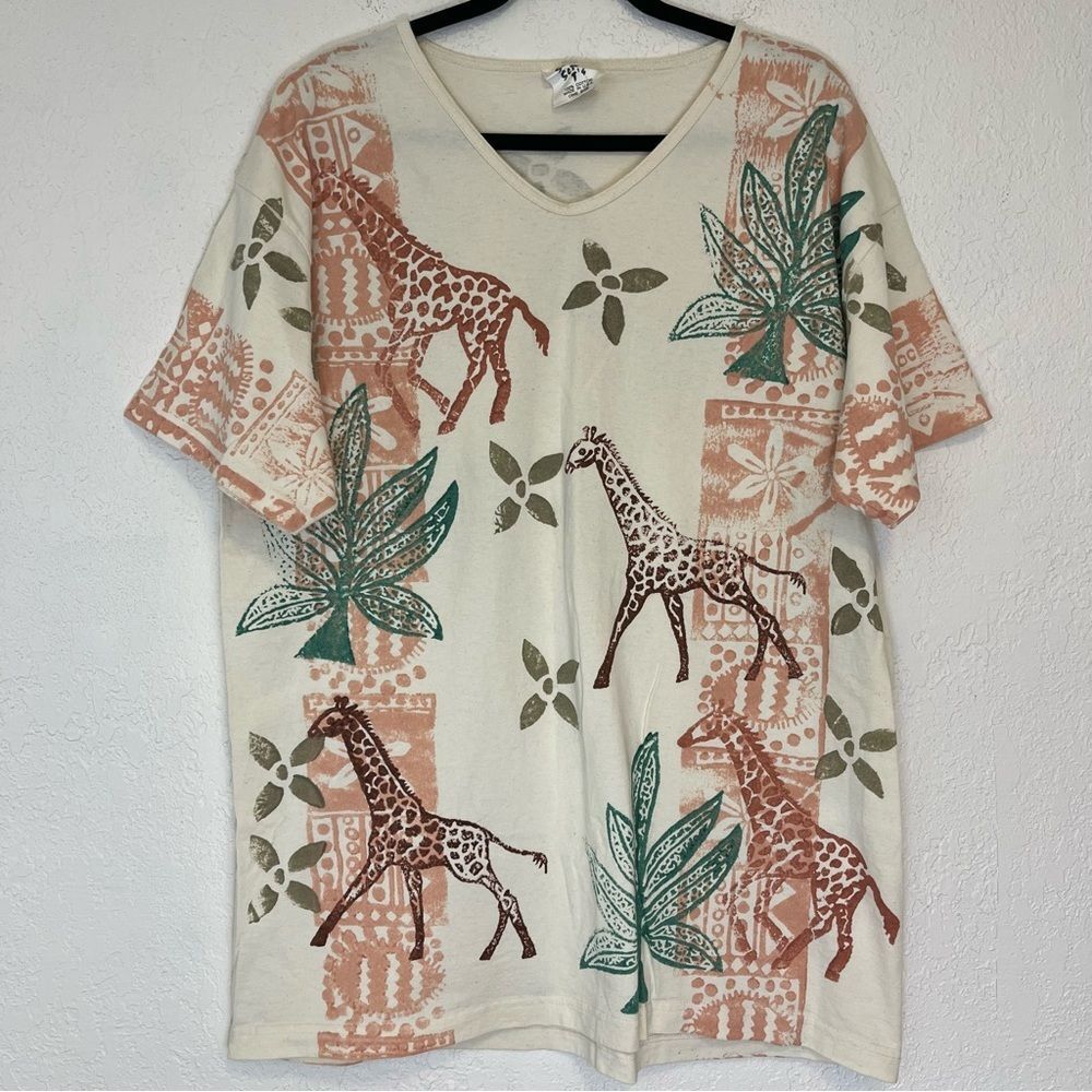 VTG Silver Screen T’s Giraffe Art to Wear Safari Animal T Shirt 100% Cotton